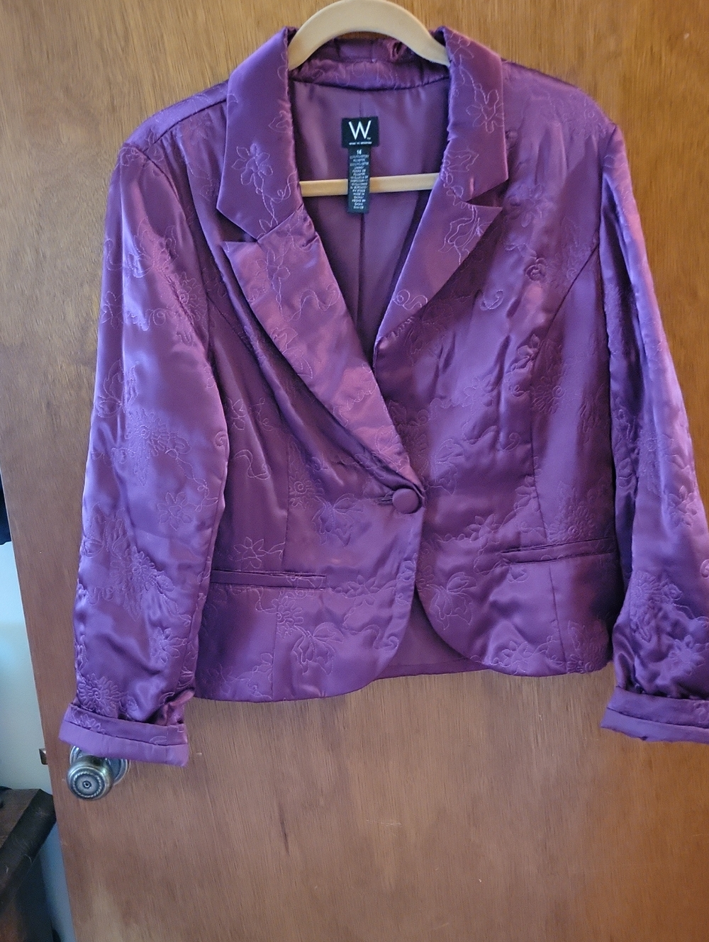 Work To Weekend Deep Purple Satin Embroidered Blazer